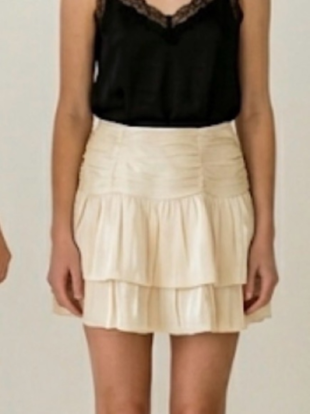 Forever 21 Cream Tiered Satin Mini Skirt size small NWT